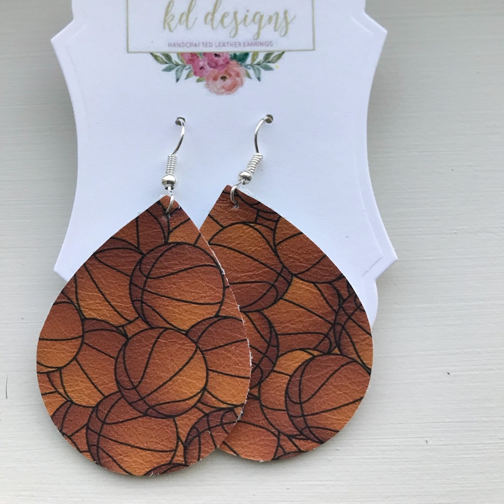 Basketball patterned leather earrings